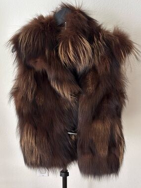 Brown Fox Fur Vest - Women Jackets & Coats Small